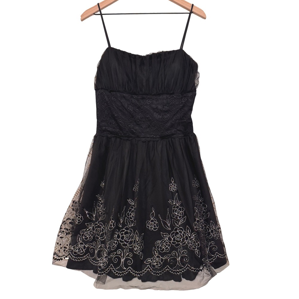 Y2K Black Babydoll Lace Dress Sparkle Size M Prom Formal Whimsigoth Fairy‎ 90s